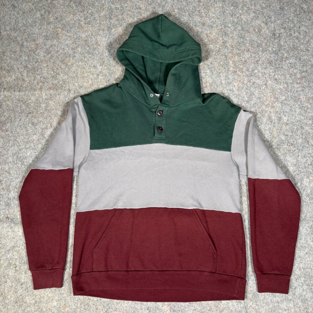 American Apparel Henley Hoodie Mens M Colorblock Yorkshire Multi Made in USA